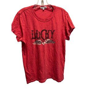Lucky Brand Red Graphic T-Shirt XL 100% Cotton Winged Heart Design